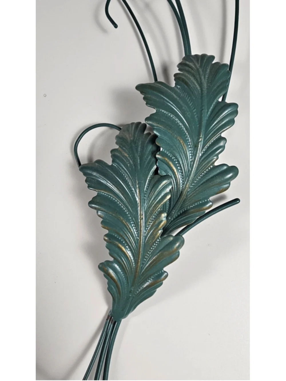 Vintage Italian Tole Wheat Sheaf Wall Art Pair 22 Mid Century Metal Leaf Plaque
